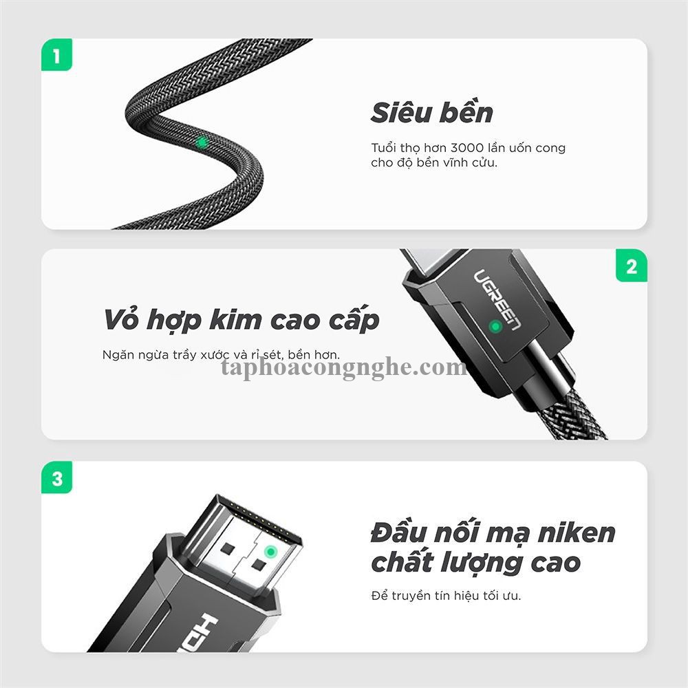 Ugreen 70325 3M 2.0 4K 60Hz 18Gbps màu đen Cáp HDMI chống nhiễu độ phân giải Cao HD136 30070325